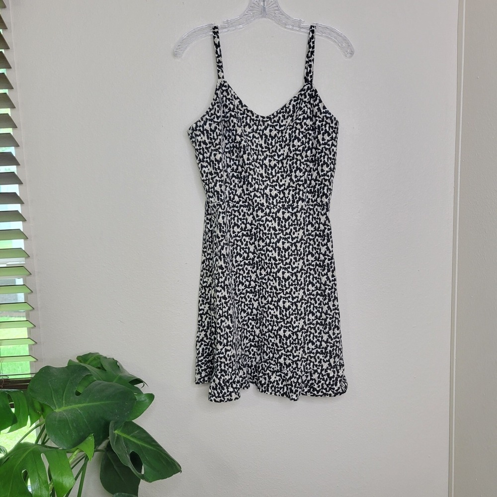 Old Navy Cami Dress Large Black Animal Print Smocked‎ Linen Blend Boho Eclectic